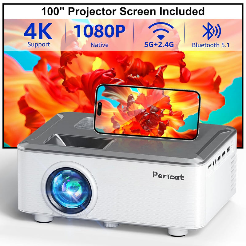 Projector With Wifi And Bluetooth, Outdoor Movie Projector With 330" Display,