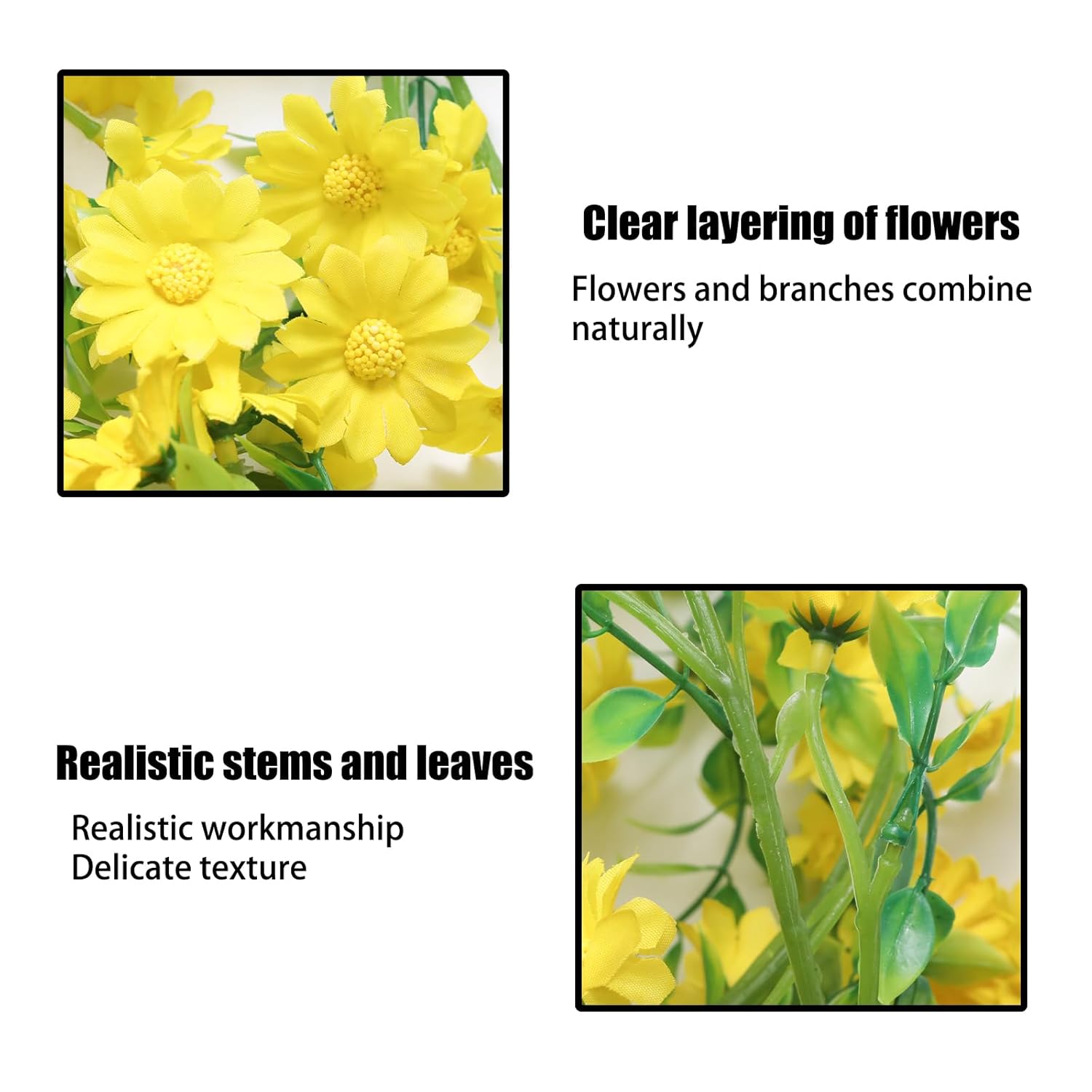 2 Strands Yellow Daisy Garland 13 Ft Artificial Flower Garland Hanging Daisy String, 1.6 Inch Flower