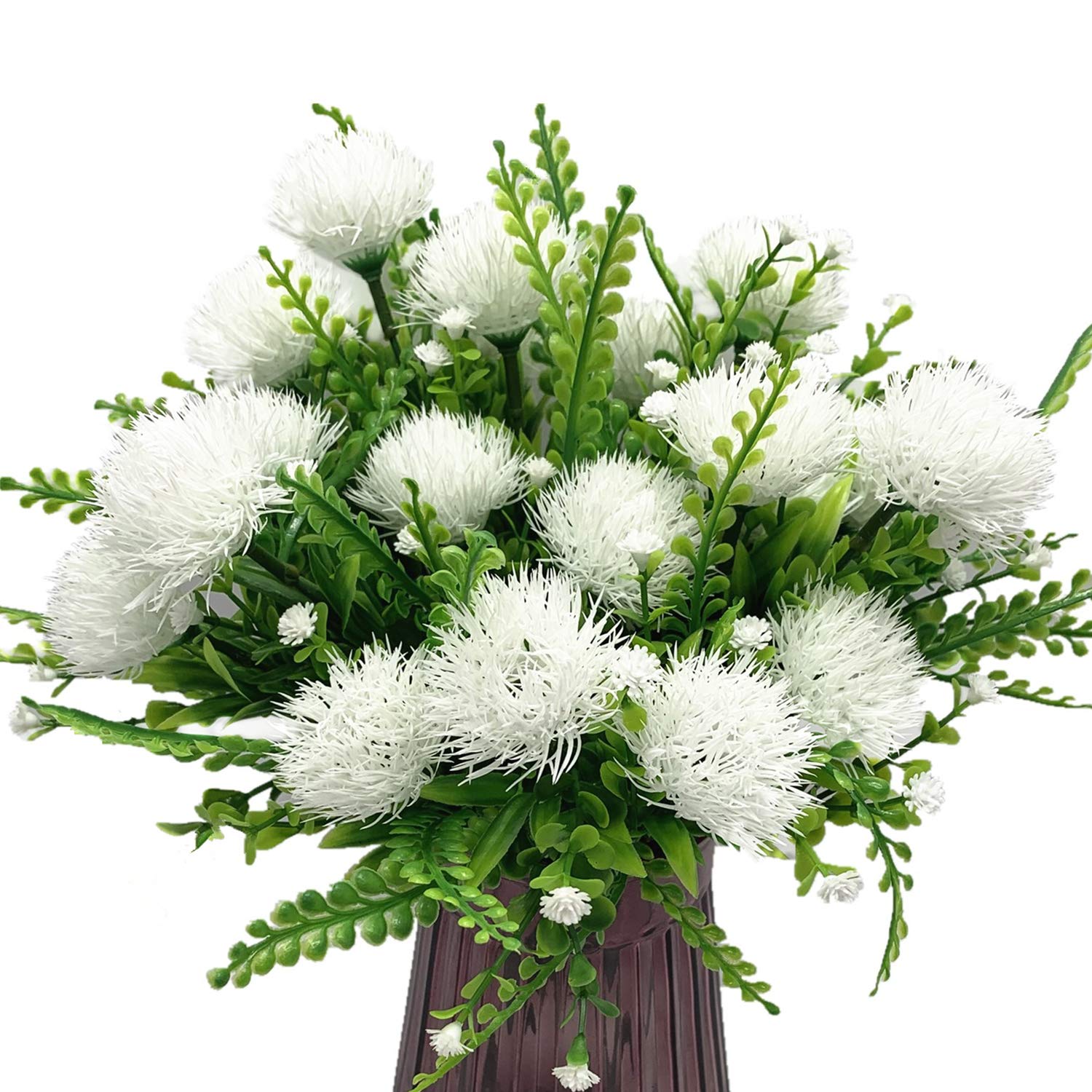 Artificial Dandelion Plants, Plastic Flowers Shrubs Bushes Fake Grass Wedding Indoor Outdoor Home Garden Arrangements Party Decoration Planting Filler White 4 Pack