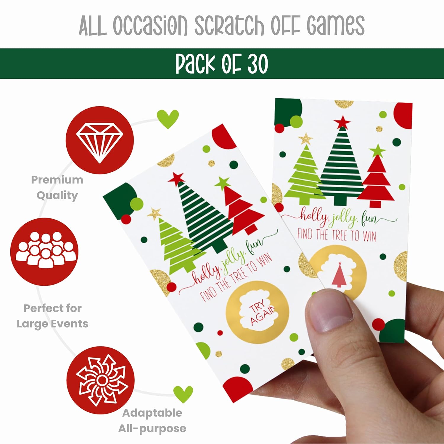 Festive Tree Scratch-Off Cards Holiday Party Games, Christmas Events, Prize Drawings