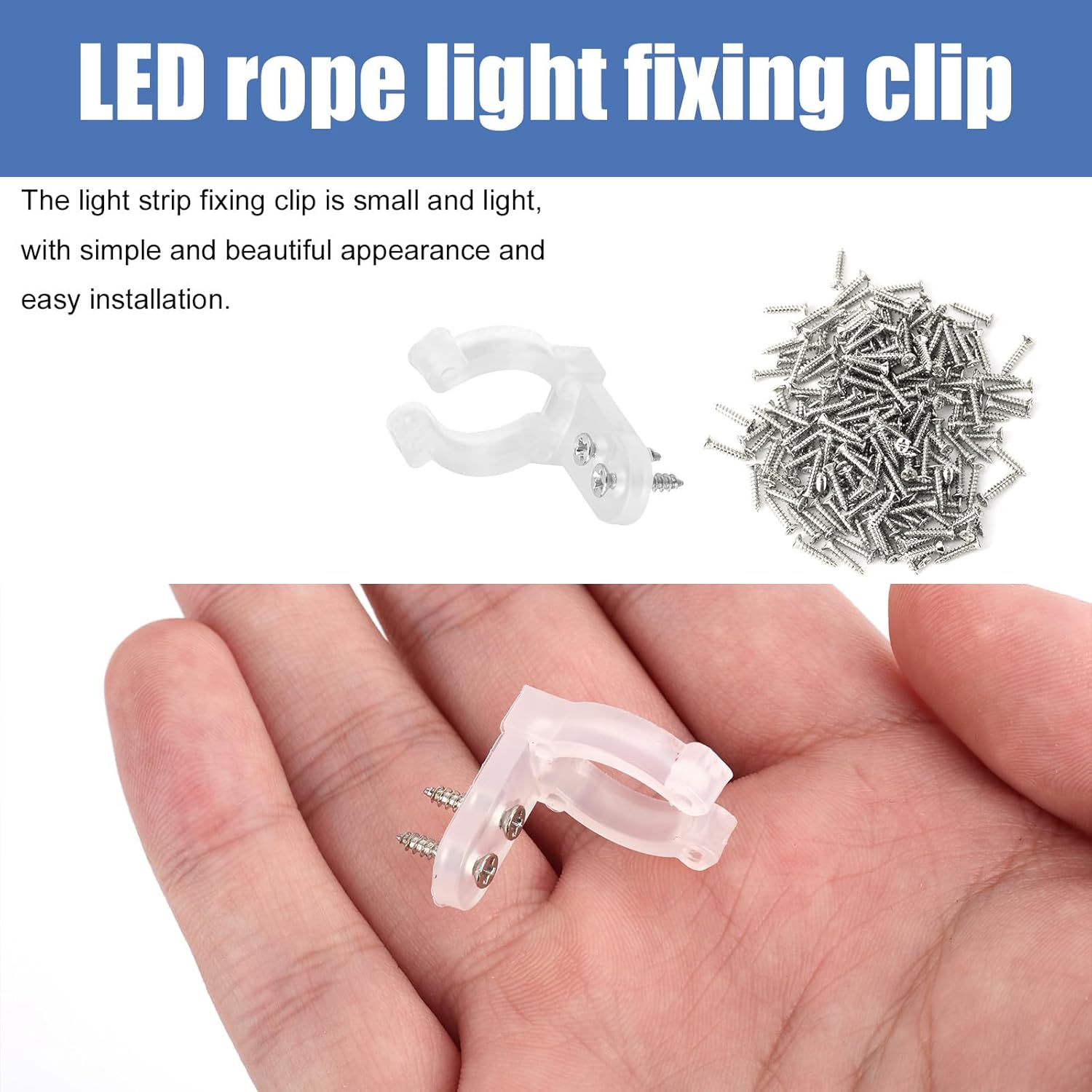 100Pcs Led Neon Rope Light Clips With 200Pcs Screws, 1 2 Inch Led Strip Hanging Mounting Transparent Light Hangers For Outside Outdoor Indoor Christmas & Wedding Decor Decorations