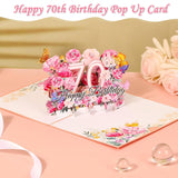 70Th Birthday Card For Women, 70Th Birthday Gift Greeting Card For Her, Mom, Wife, Grandma Flower Popup Happy Birthday Card With Blank Note And Envelope