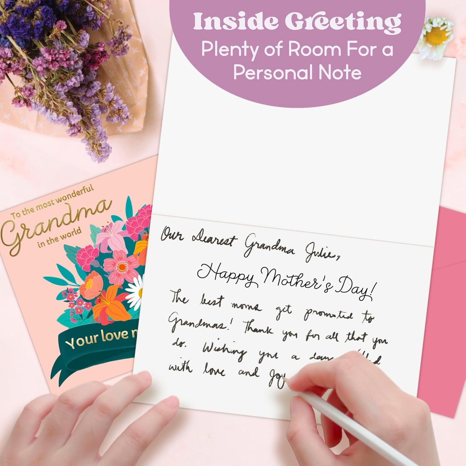 Mothers Day Card For Grandma With Envelope - Bright & Colorful Floral Design With Gold Foil Lettering - 4 X 6 Inches