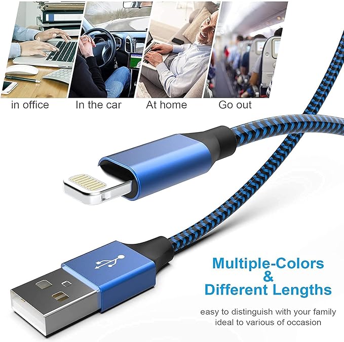 6 Pack Apple MFi Certified Lightning Charging Cables 3FT 6FT 10FT Nylon Braided Fast Charger for iPhone iPad