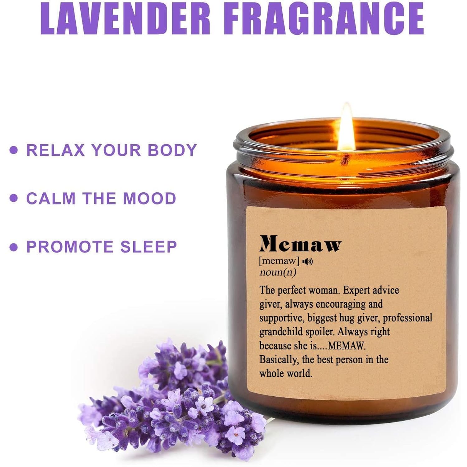 Memaw Noun Candle - Gift For Mother'S Day Gifts Definition Lavende Scented Candles Soy Home Lavender, 8Oz