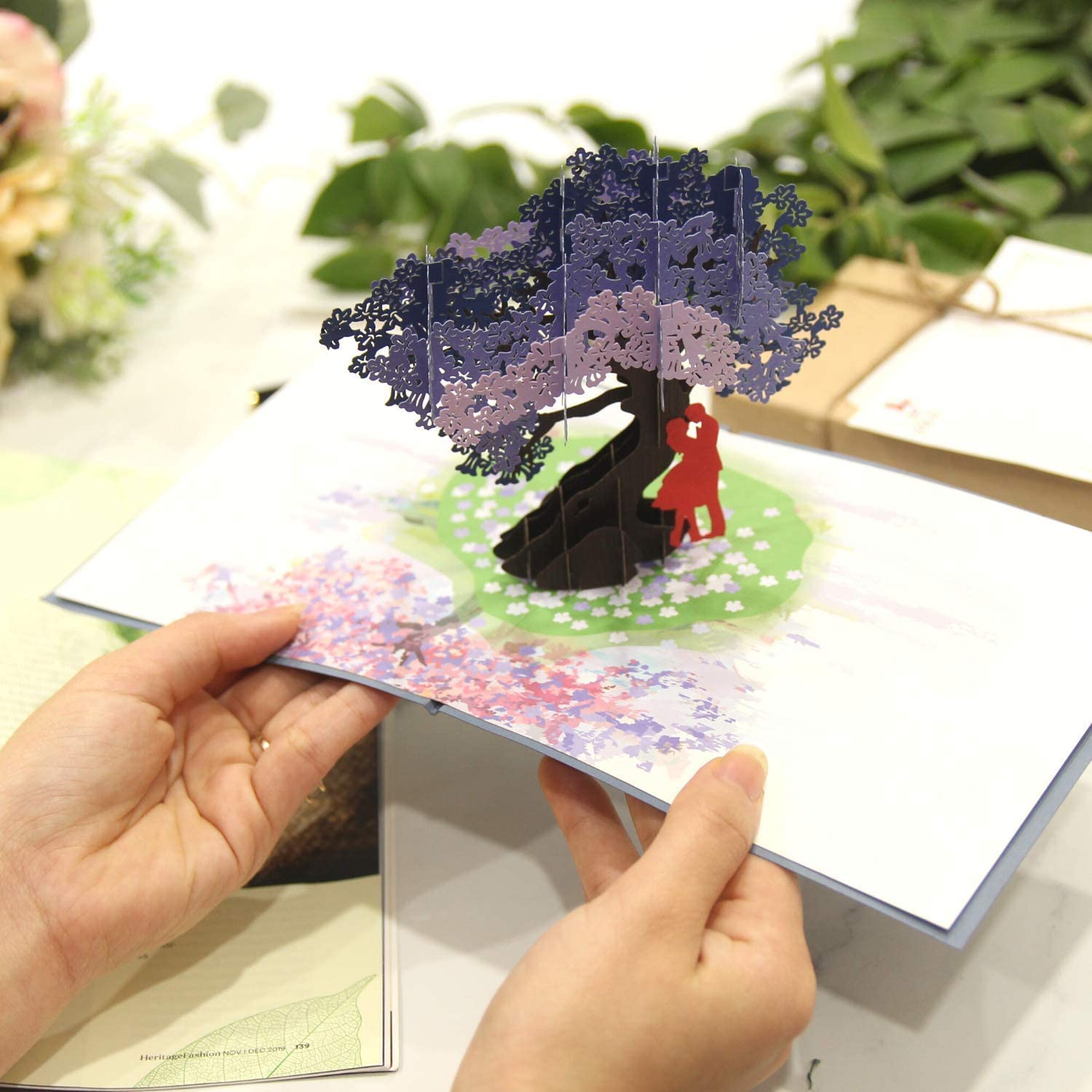 Anniversary 3D Pop Up Card Couple Under Jacaranda Design(6X8 Inch)