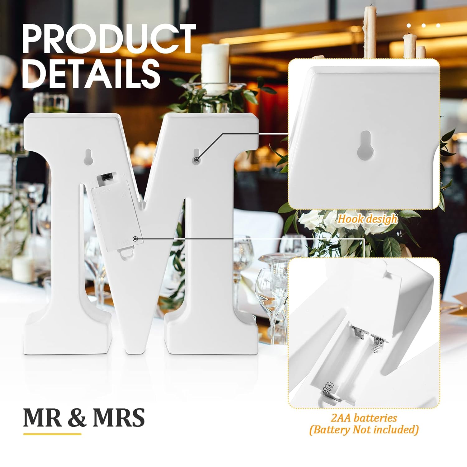 6 Pcs Mr And Mrs Led Sign 12 Flameless Led Candles 300 Artificial Rose Petals Neon Mr And Mrs Sign For Wedding Table Heart Romantic Candles Light Up Letters For Romantic Night Decor(White)