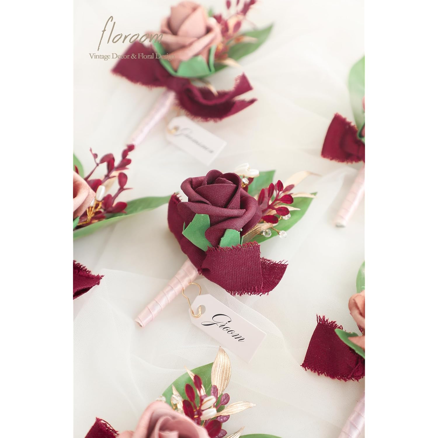 Set Of 6 Dusty Rose & Burgundy Foam Rose Boutonnieres With Pins For Men Wedding For Groom Groomsmen Wedding Ceremonies Anniversaries Formal Dinners Parties Proms