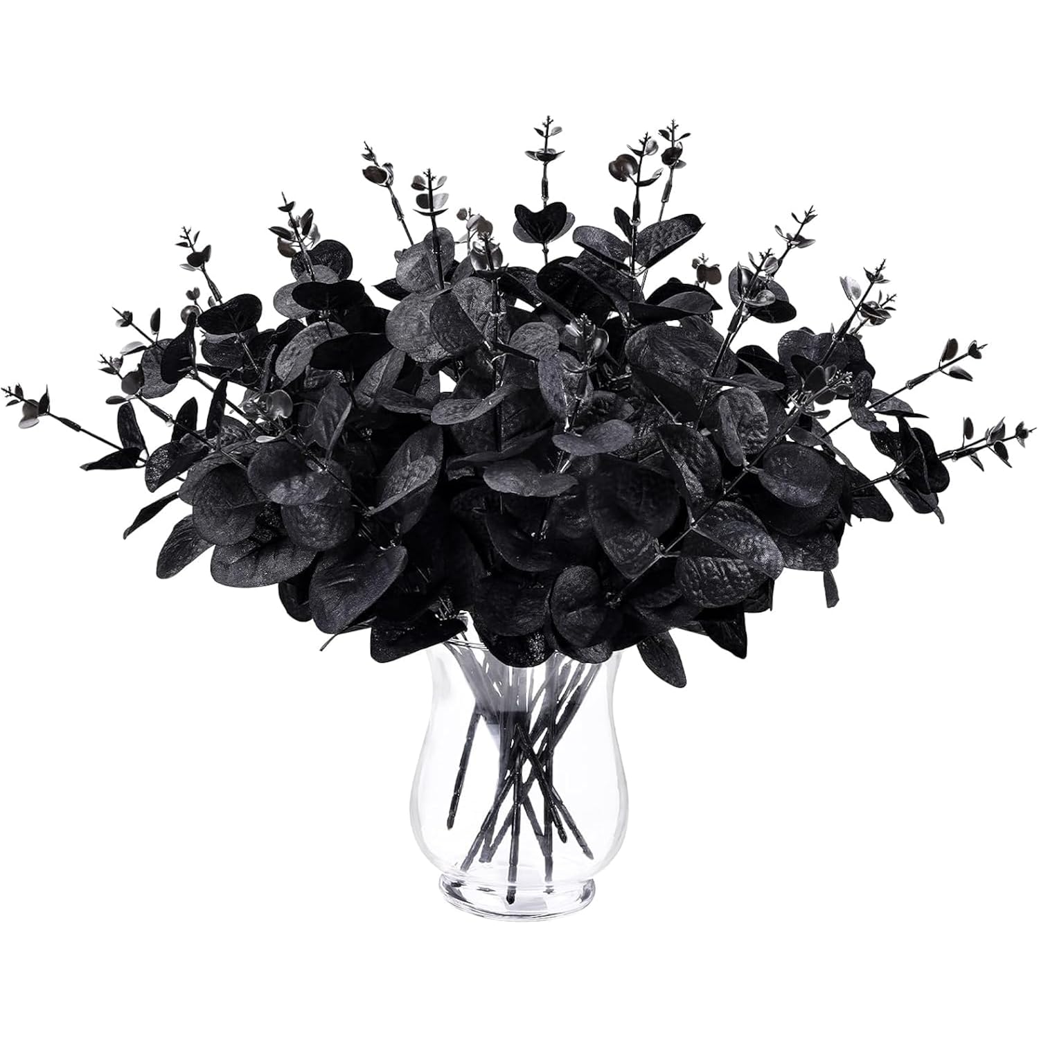 6Pcs Artificial Black Eucalyptus Stems,13.8 Inch Faux Leaves Eucalyptus Bouquet For Halloween Decor Party Home