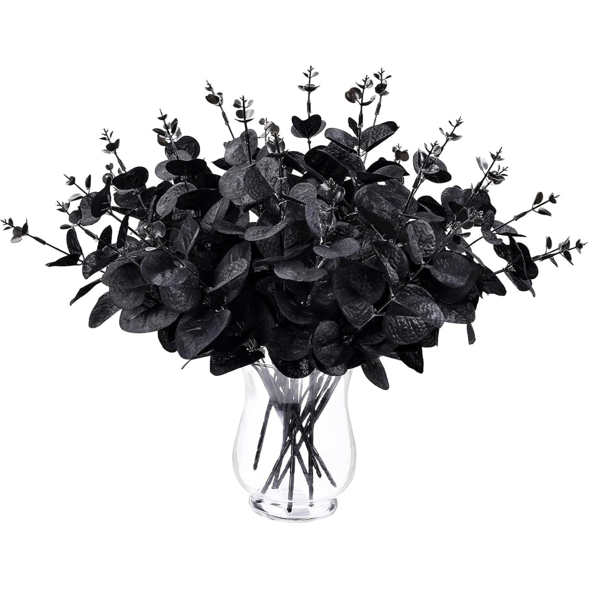 6Pcs Artificial Black Eucalyptus Stems,13.8 Inch Faux Leaves Eucalyptus Bouquet For Halloween Decor Party Home