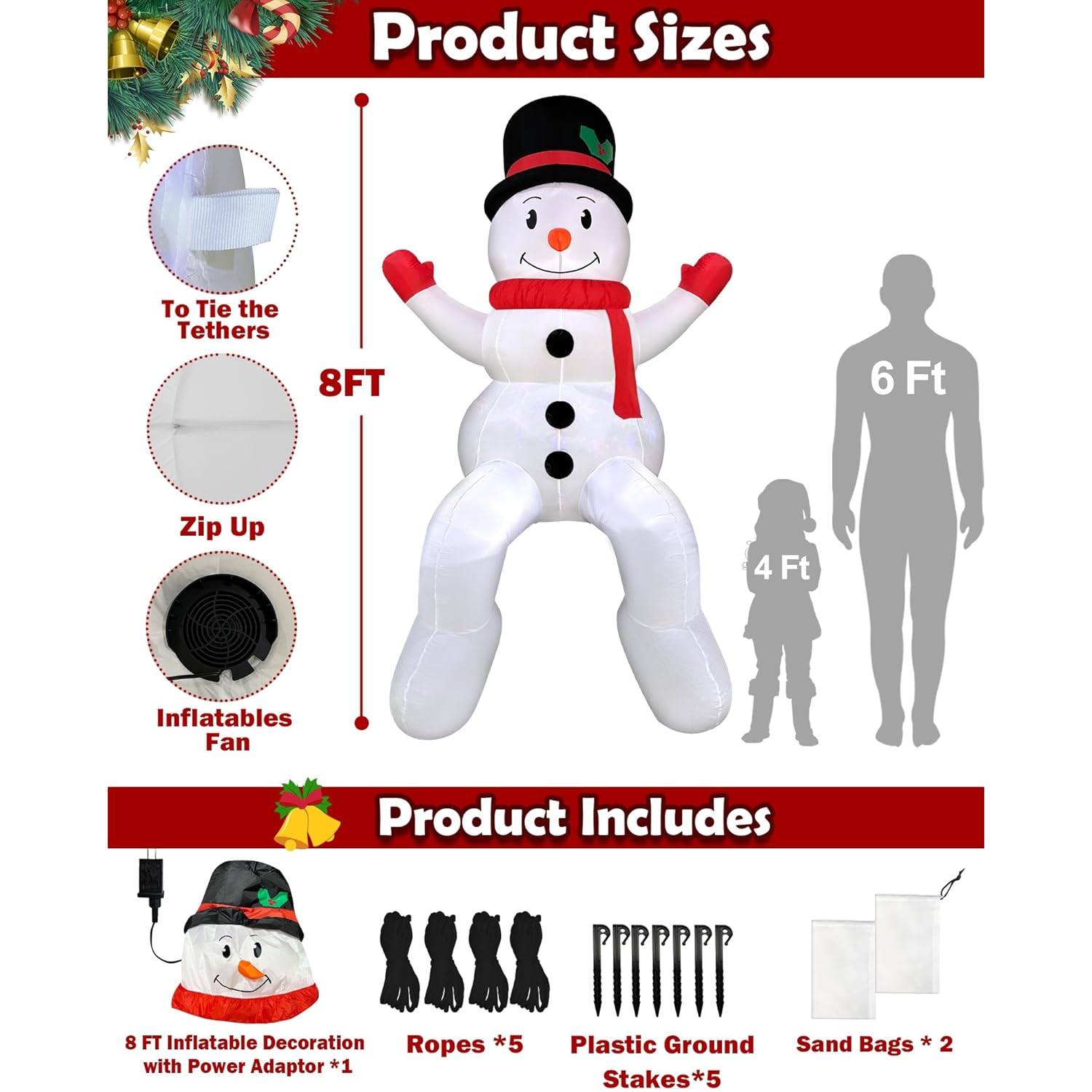 Rotating Snowflake Lights 8 Ft Giant Christmas Inflatables Snowman With Built-In Led Lights Christmas Decorations Outdoo