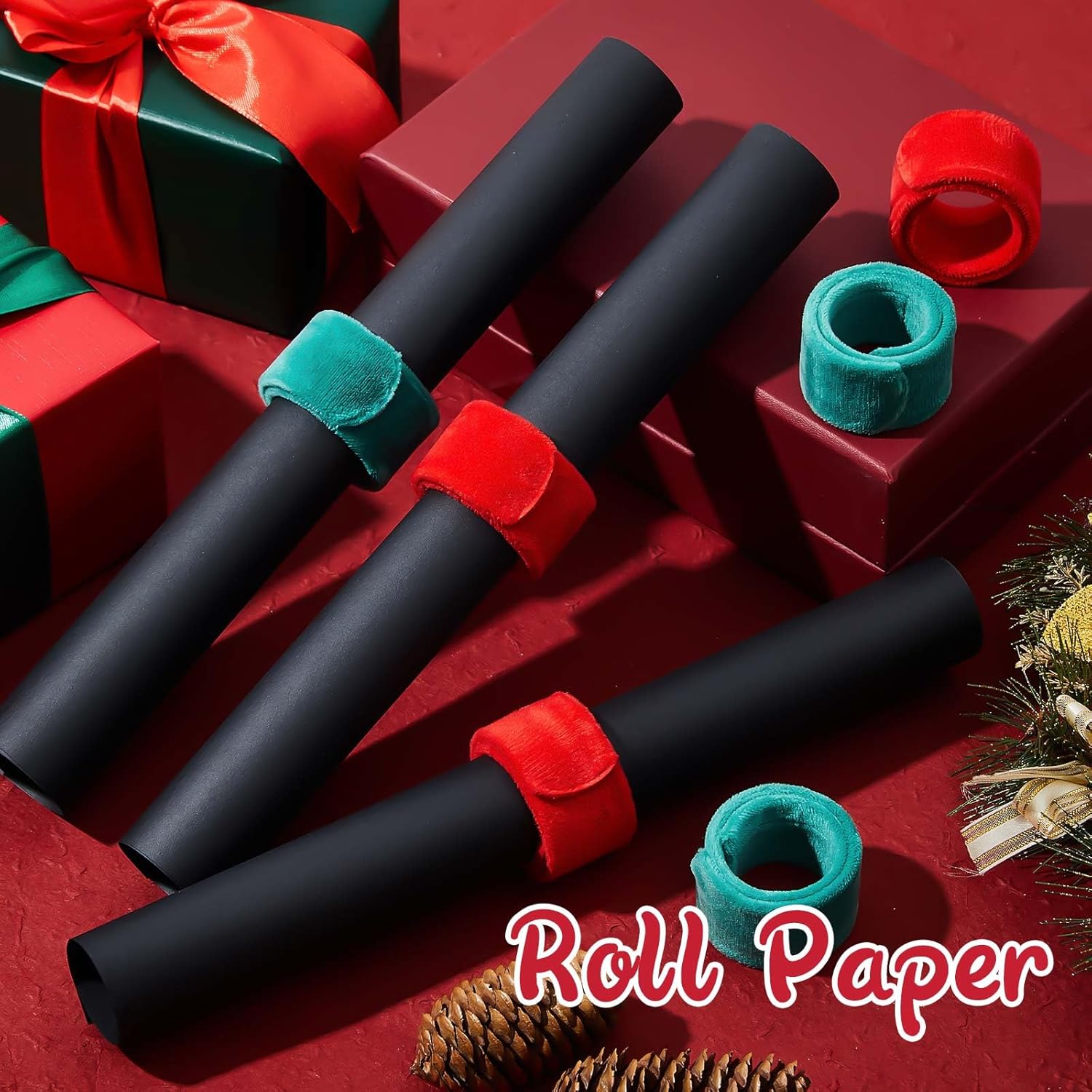 12 Pcs Christmas Wrapping Paper Roll Holder Clips Red Dark Green Holiday Flip Wraps Clamps Plush Covered Metal 1 X 9 Inch Slap Band Poster Holder For Christmas Thanksgiving Gift Wrapping