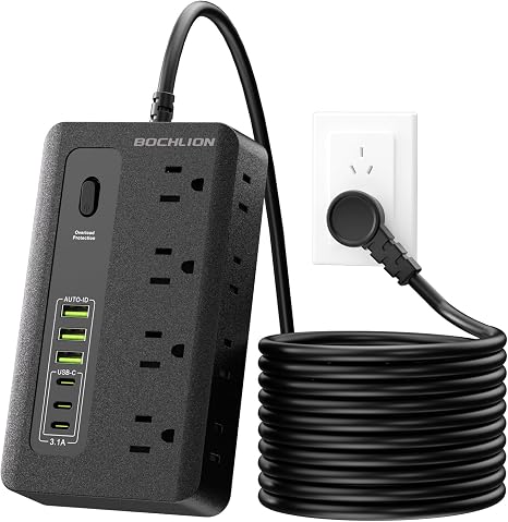 Power Strip with 8 Outlets 3 USB 3 USB C Ports 6 Ft Flat Plug Surge Protector