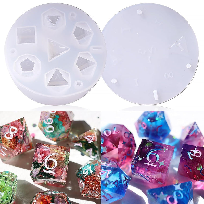 Dice Resin Molds Silicone, Dnd Dice Epoxy Resin Molds With 7 Standard Polyhedral Stereoscopic Dice Cavities, Silicone Molds For Epoxy Resin, Diy Dices Making, Table Board Game
