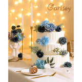 Artificial Flowers Combo Box Set Dusty Blue Flowers For Diy Wedding Bouquet Arrangements Bridal Shower Party Home Decorations(White Blue Rose)