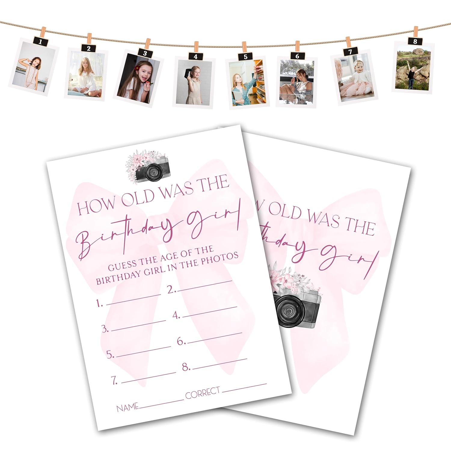 Birthday Party Game, How Old Was The Birthday Girl, Birthday Party Game Cards, Birthday Game For Adults, Pink Bow Themed Birthday Party Supplies Activities Decorations, Set Of 30 Game Cards -A02