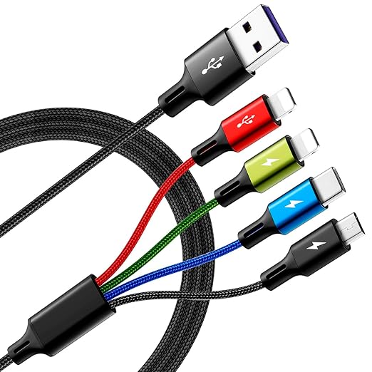 2 Pack 6FT 4 in 1 Braided Multi Charging Cable USB Fast Charger Cord for iPhone USB C Micro USB Tablets Samsung