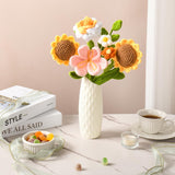 Crochet Flower Bouquet, Orange Crochet Flowers Gifts For Her, Crochet Sunflowers Tulips Roses Bouquet For Valentines Day, Weddings Birthdays Home Decor Gift For Women Moms Wife Friends