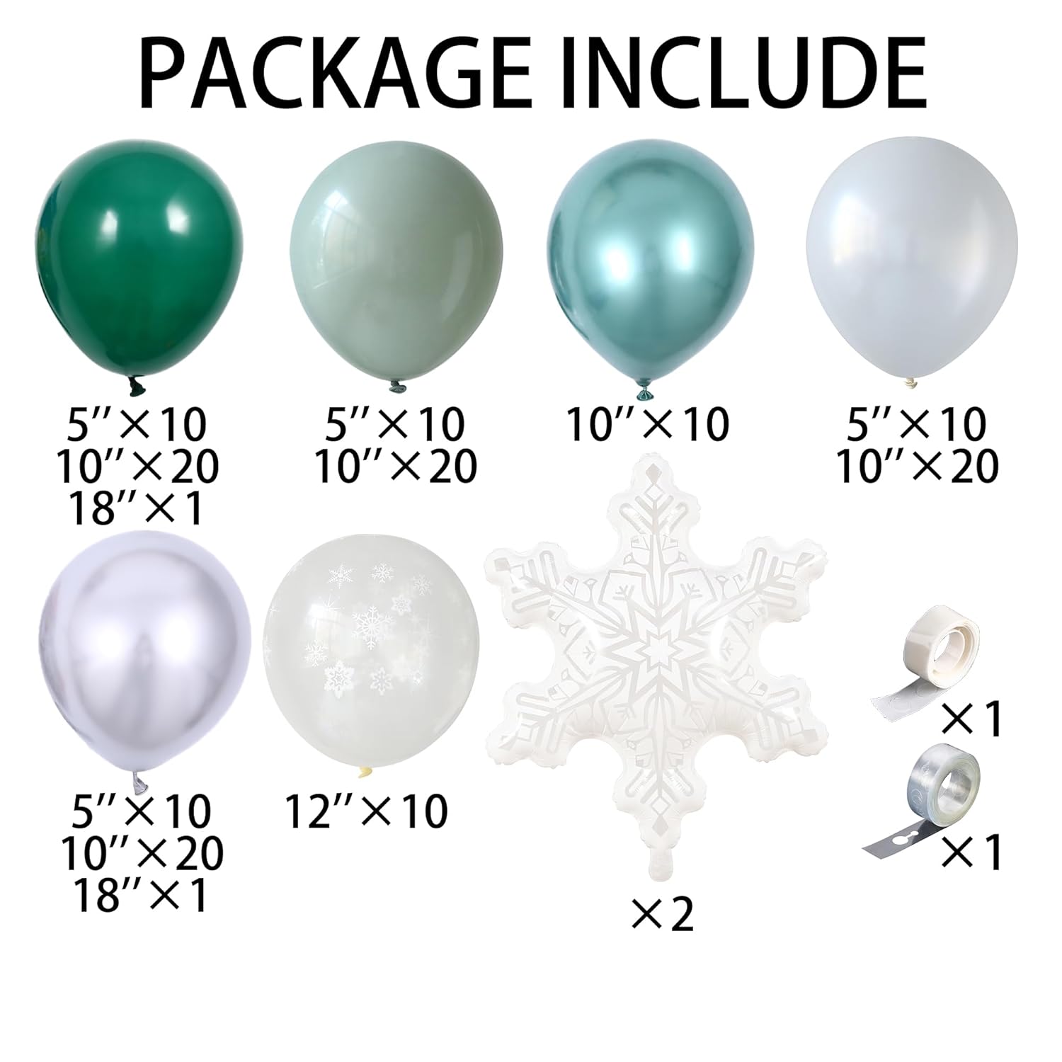 Christmas Snowflake Arch Garland Kit, 146 Pcs Green White Silver Balloons With Clear Snowflake Mylar Balloons For Xmas Winter Wonderland Baby Shower Birthday Party Decorations