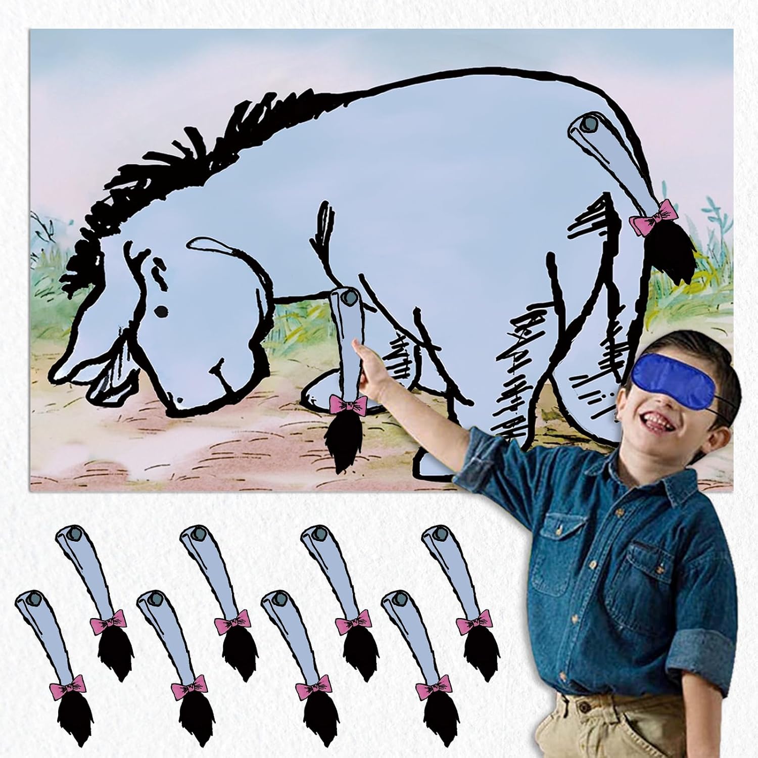 24Pcs Pin The Tail On Donkey Games For Winnie Birthday Party Supplies Large High Gloss Waterproof Poster Favors For Birthday Baby Shower Decorations