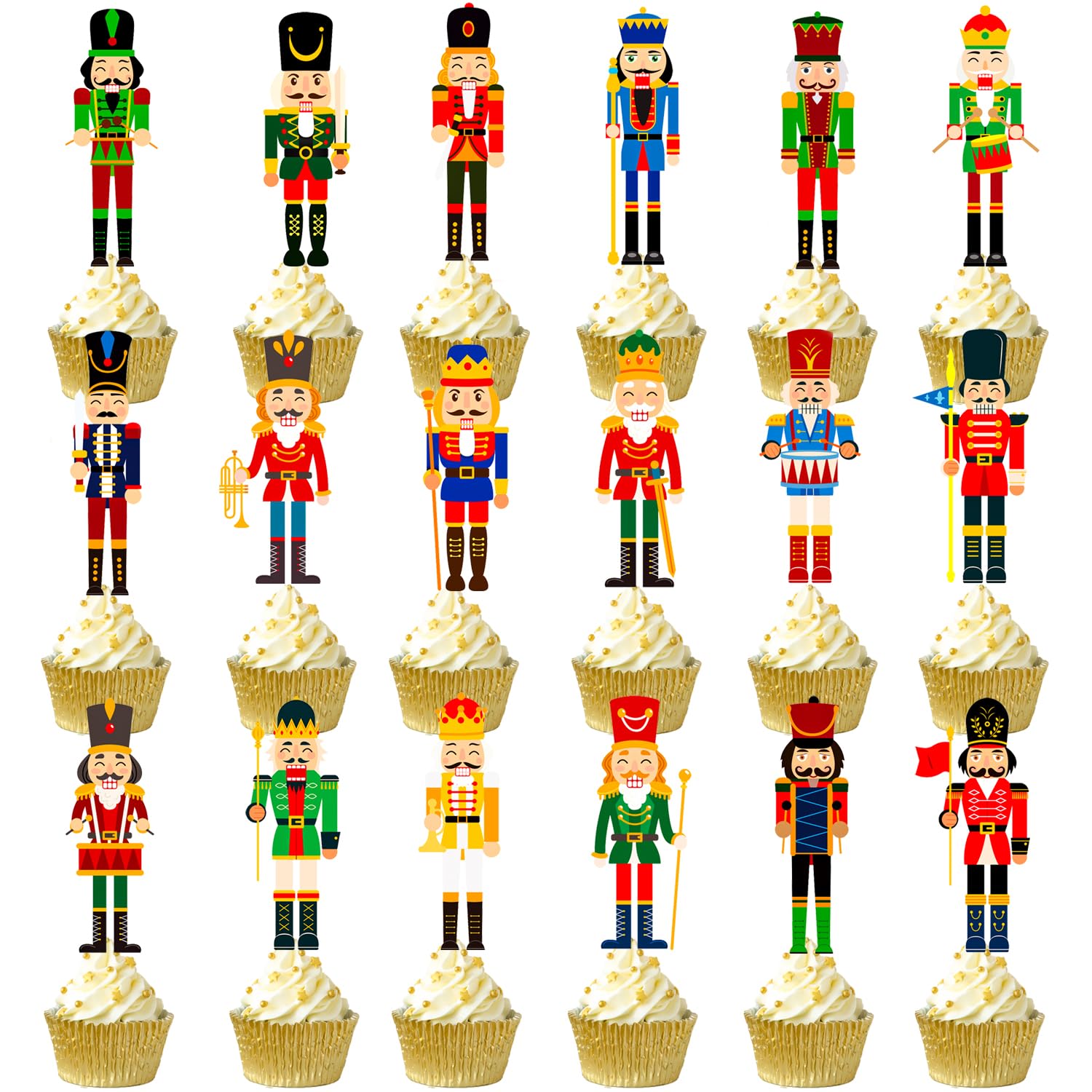 Christmas Nutcracker Cupcake Toppers Nutcrackers Party Ornaments Christmas Holiday Party Decoration 36Pcs King And Soldier Cupcake Picks Christmas For Xmas Nutcrackers Holiday Party Supplies