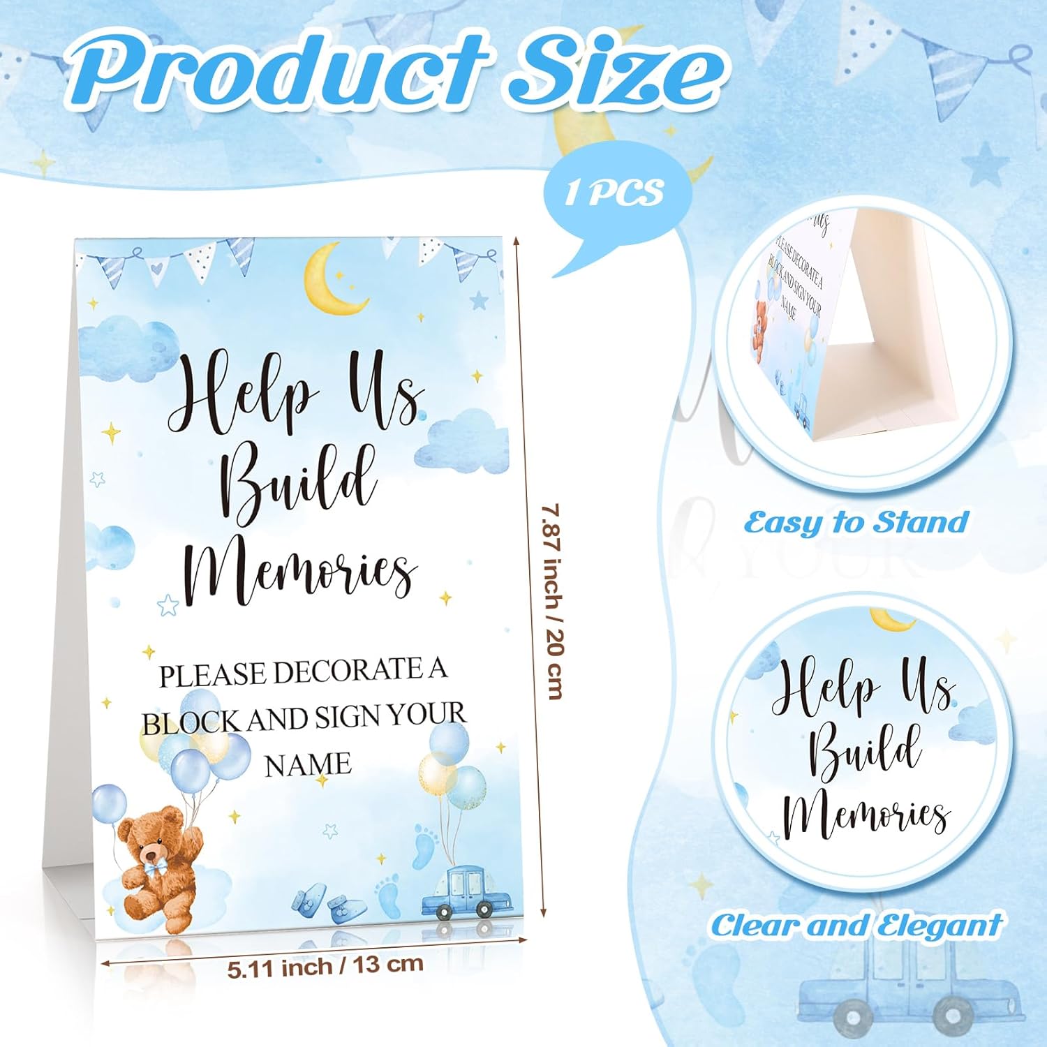 125 Pcs Baby Shower Decorate A Block Game Set Includes Help Us Build Memories Sign 100 Diy Blank Wooden Block 24 Paint Marker Prize For Wedding Baby Shower Game(Bear)
