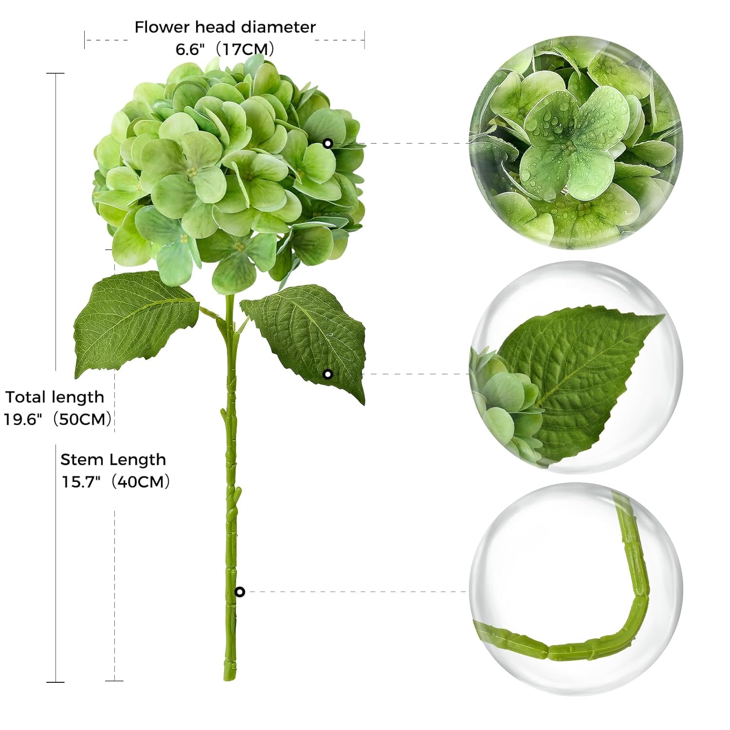 4Pcs 19.6Inch Faux Green Hydrangea Artificial Flowers Silk Latex Realistic Full Large Hydrangeas Spring Long Stem Leaves Bouquet Plants For Tall Vase Garden Xmas Table Flower Arrangements