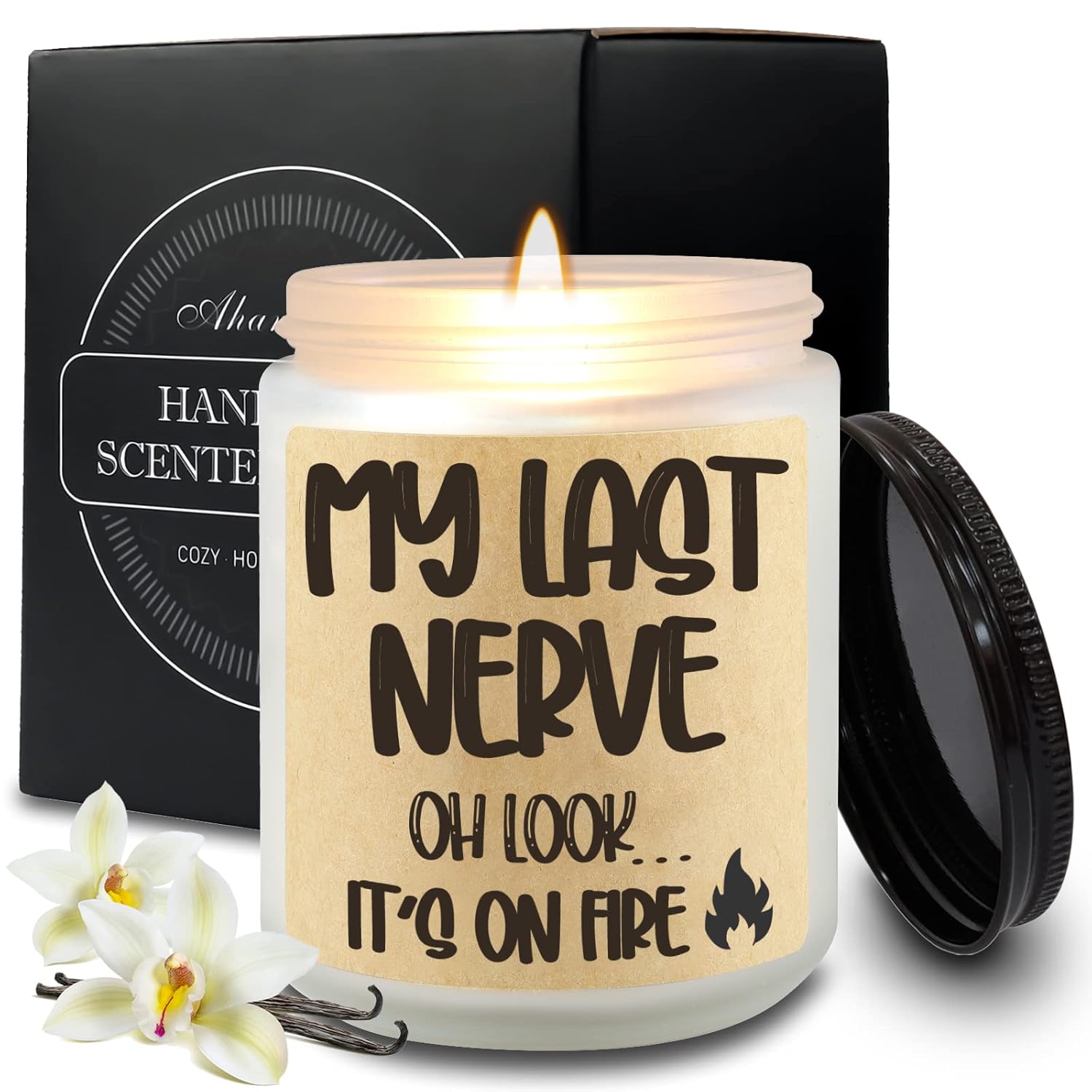 Funny Scented Jar Candle, Candle Gifts For Women - My Last Nerve Candle - Humorous Unique Gifts For Best Friend Bff Bestie Women Men Coworker Birthday Gift