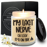 Funny Scented Jar Candle, Candle Gifts For Women - My Last Nerve Candle - Humorous Unique Gifts For Best Friend Bff Bestie Women Men Coworker Birthday Gift