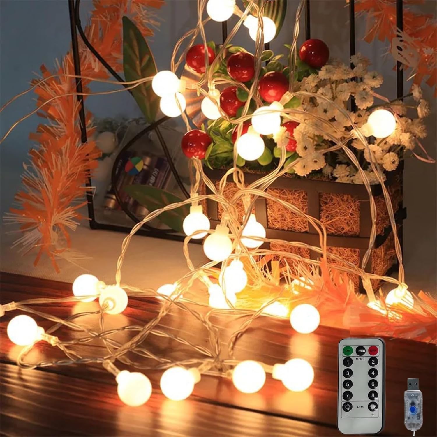 Globe String Lights, 32.8 Ft 80 Led Usb Powered Waterproof Timer 8 Modes Fairy String Lights With Remote For Bedroom Chr