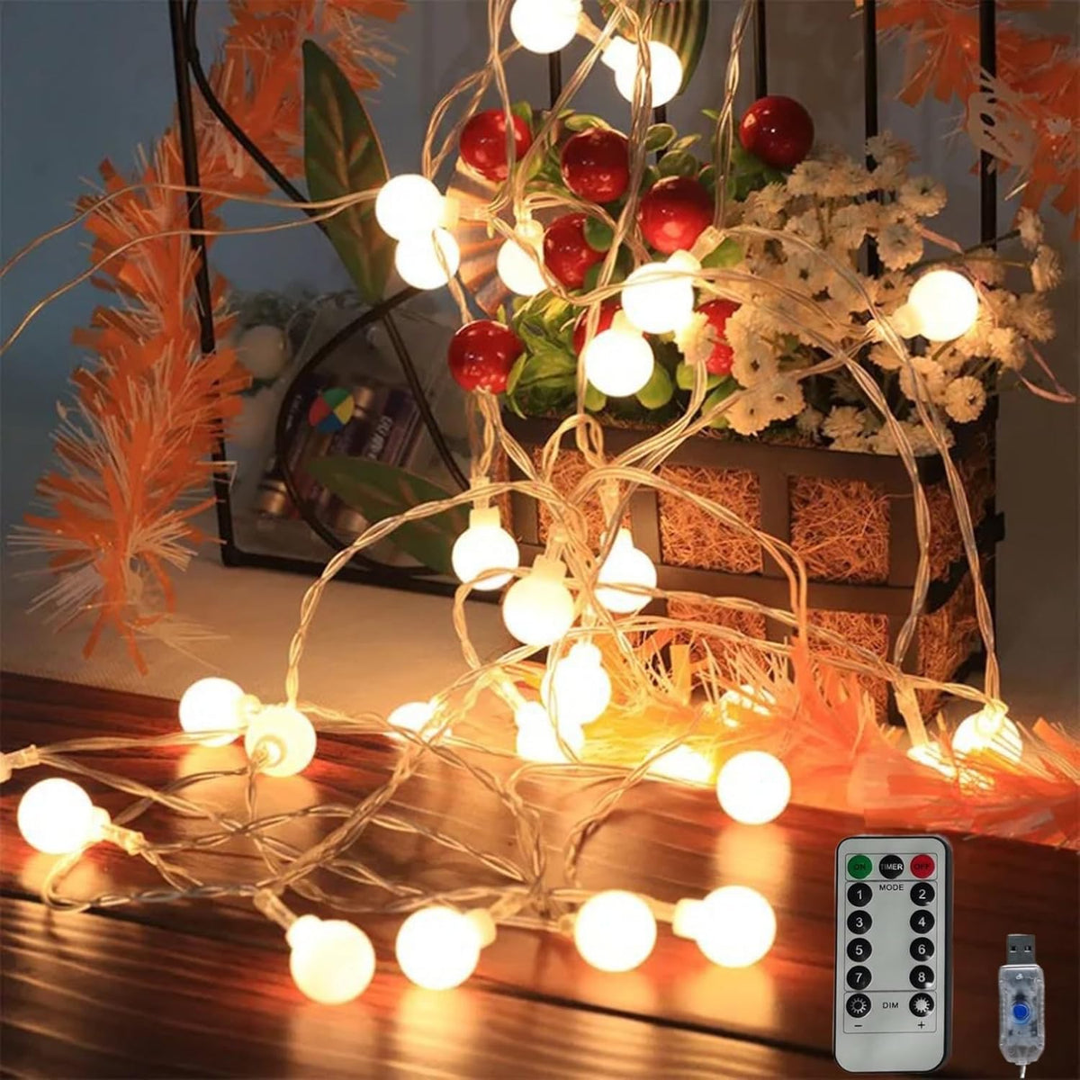 Globe String Lights, 32.8 Ft 80 Led Usb Powered Waterproof Timer 8 Modes Fairy String Lights With Remote For Bedroom Chr