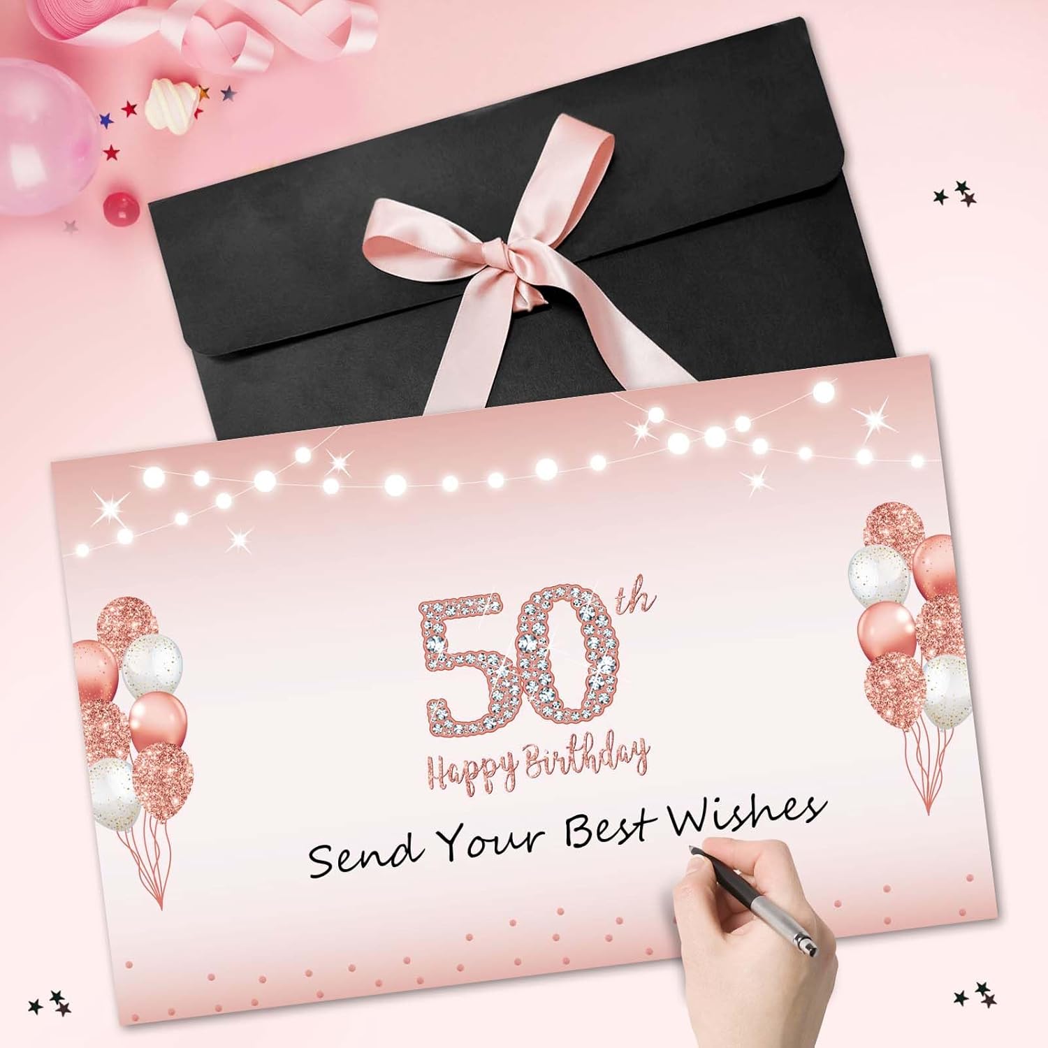 Large 50Th Birthday Card With Envelope, Happy 50Th Birthday Decorations For Women, 1976 Jumbo Birthday Greeting Card, Fifty Birthday Gifts For Her, Rose Gold