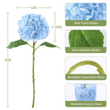 5Pcs 20'' Blue Artificial Hydrangea Flowers Latex Faux Hydrangeas Real Touch Silk Hydrangea With Stems For Home Decor Weddings Table Floral Arrangements Centerpieces Party Decorations