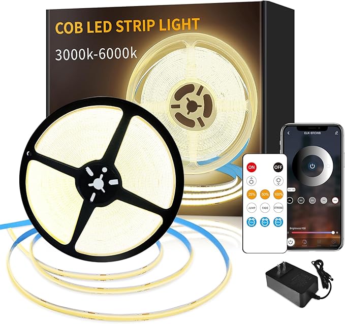 65.6FT 3000K White LED Strip Lights 24V Dimmable Flexible Tape Light with Remote and App Control