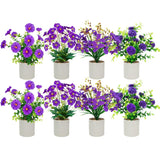 8 Packs Small Fake Plants Mini Artificial Potted Flowers Plastic Small Faux Potted Plants Indoor For Home Room Office Shelves Spring Decor, Purple