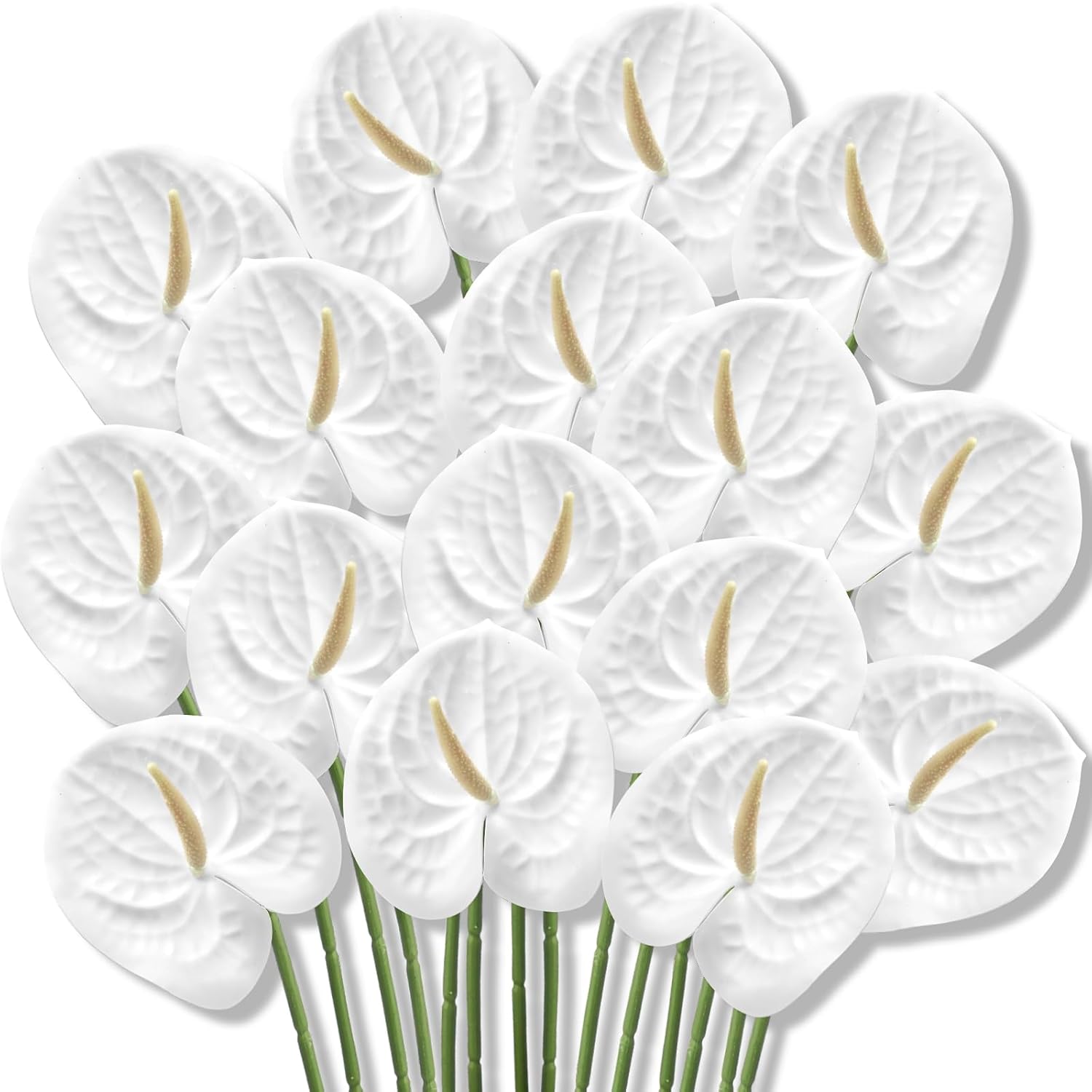20 Pcs Artificial Anthurium Flowers 23.6 Inch Fake Anthurium Flowers For Diy Vase Bouquets Centerpiece Arrangements Wedding Bridal Shower Party Home Decor(White)