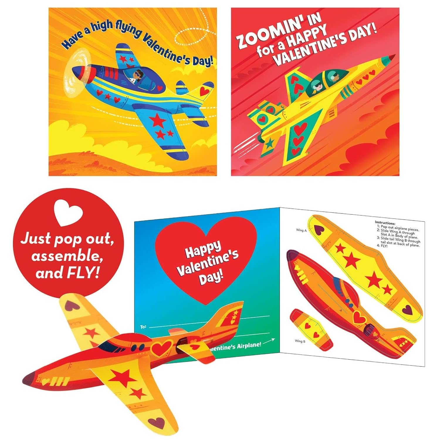 Pop Out Paper Airplanes 28 Card Super Valentine Exchange Pack For Kids