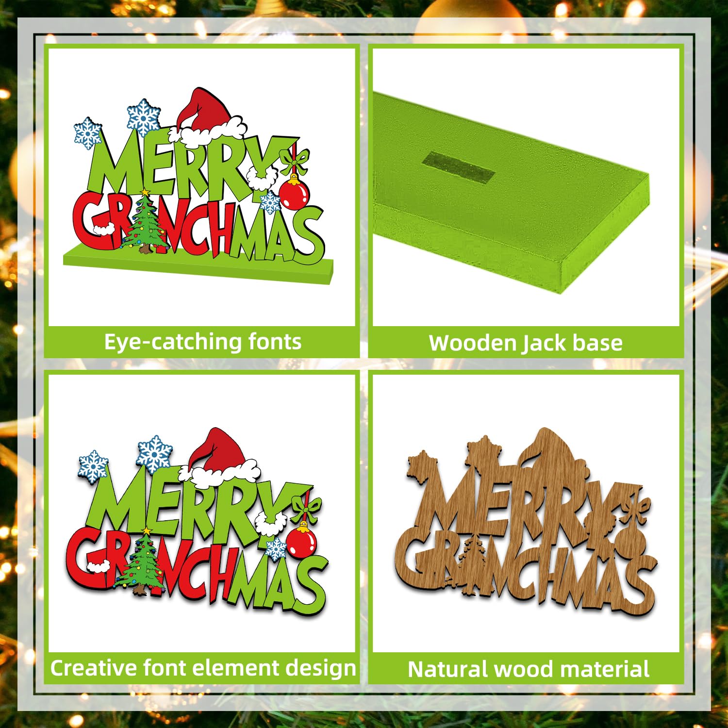 Christmas Decorations For Home Wood Table Centerpieces Green Merry Christmas Centerpieces For Tables 11.8X7.9Inch Large Size Christmas Tree Pattern Wood Tabletopper