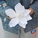 Glitter Christmas Flowers Large Velvet Magnolia Artificial Floral Ornaments Pack Of 6 Folded Flower For Christmas Tree Decoration Wreath Decor Wedding Centerpiece (White)