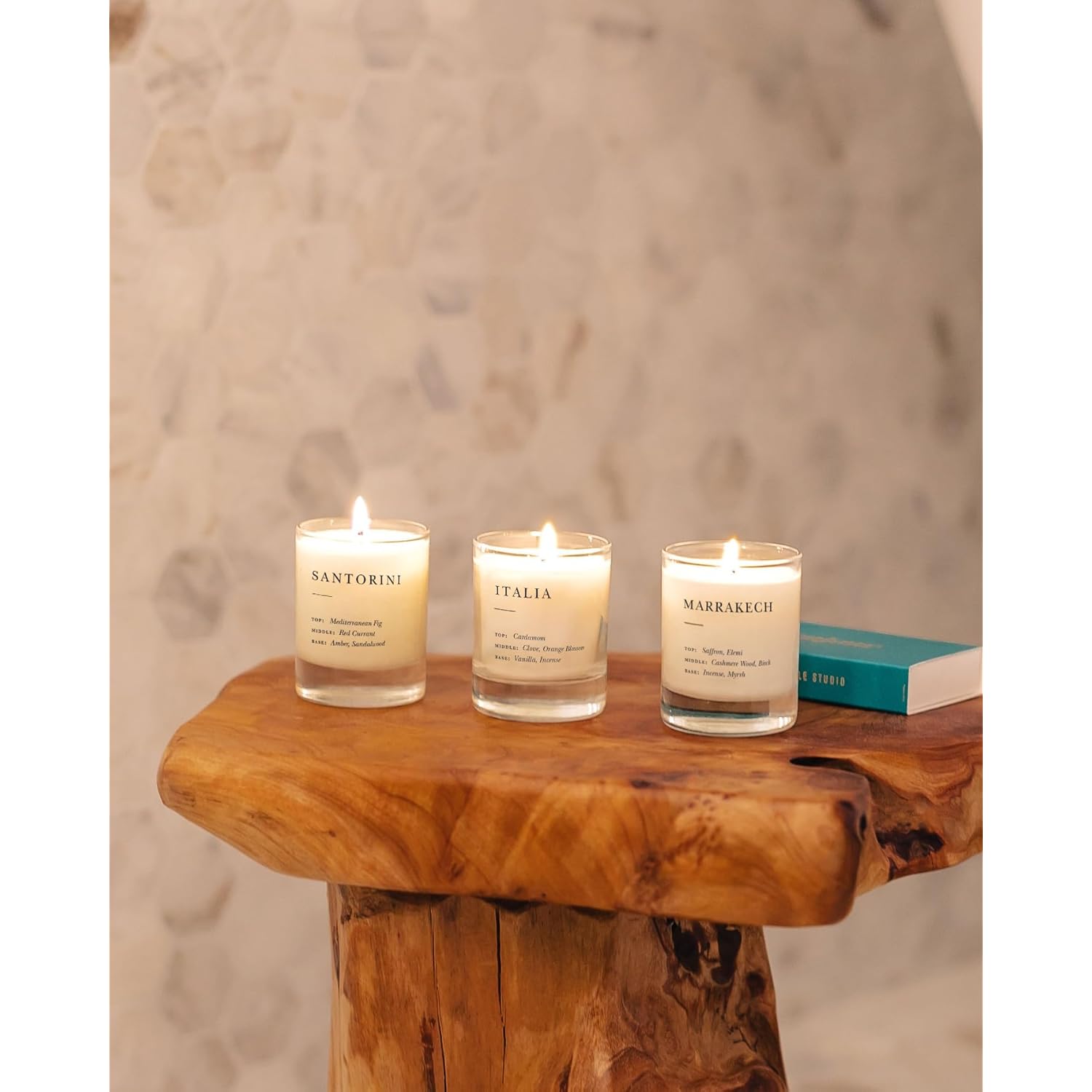 Mini Candle Gift Set – Set Of 3 Hand-Poured 3 Oz Soy Votive Candles (Earthy + Warm Santorini/Italia/Marrakech) –Clean 20 Hr Each, Lead-Free Wicks, Luxury Textured Gift Box