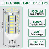 2 Pack 50W LED Corn Light Bulbs 400W Equivalent 5000K Daylight 5500 Lumens E26 E27 Base