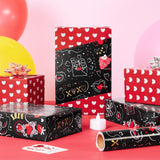 Valentine Wrapping Paper Roll - 1 Roll 17’’ X 33Ft Valentines Day Wrapping Paper Black Red Heart Wrapping Paper Valentine Gifts Wrap For Men Women Xoxo Design With Cutting Line