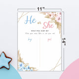 11"X 15" Gender Reveal Signature Voting Sign, Boho Floral Guess He Or She Game For Baby Shower Party, What Will Baby Be Self-Standing Sign, Party Supplies Kit & Decorations-Qmb-B01