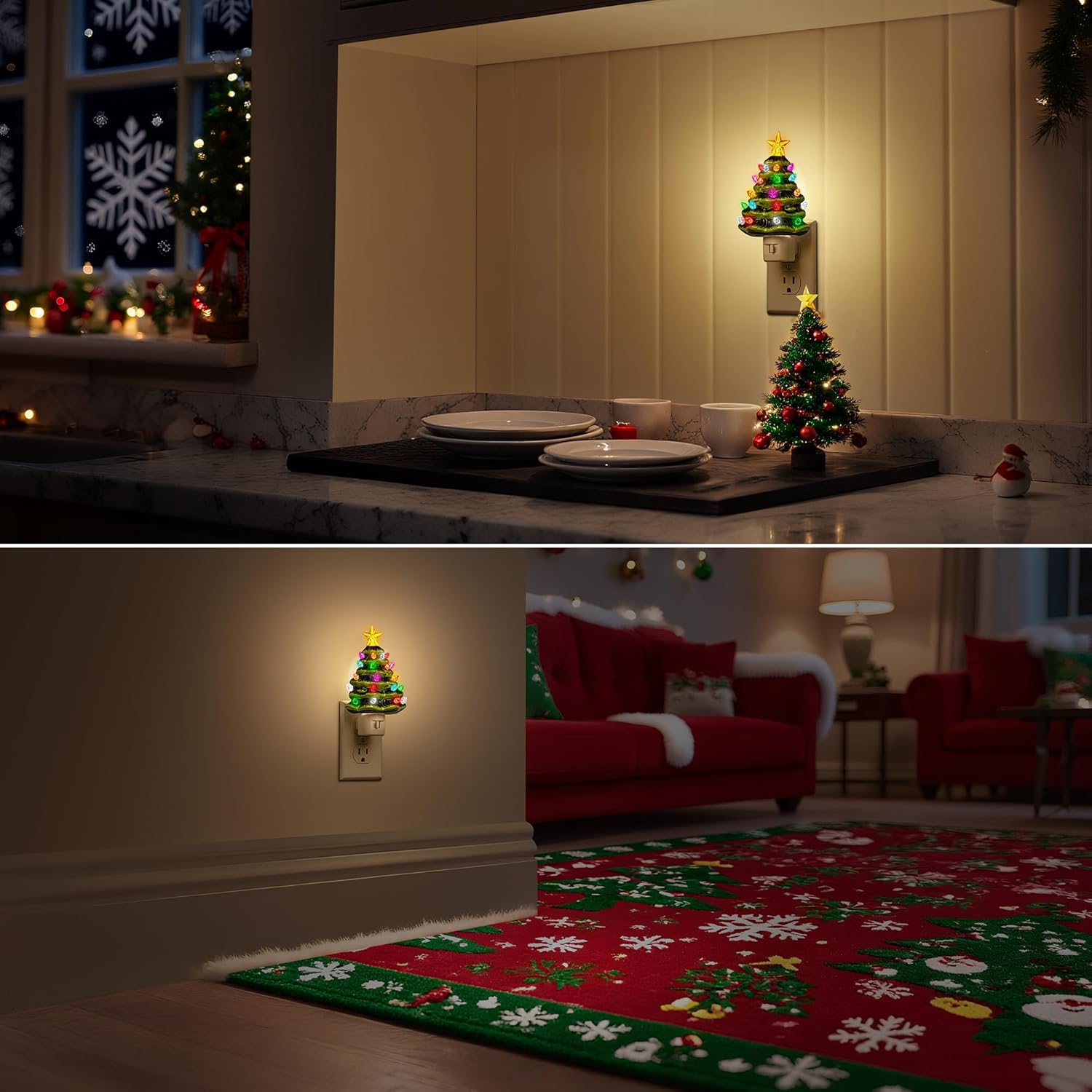 Christmas Tree Night Light, 3000K Night Lights Plug Into Wall, Cute & Funny Ceramic Christmas Decor Night Light For Kids, Plug In Nightlight With 360° Rotatable, Holiday Party Decor, 1 Pack