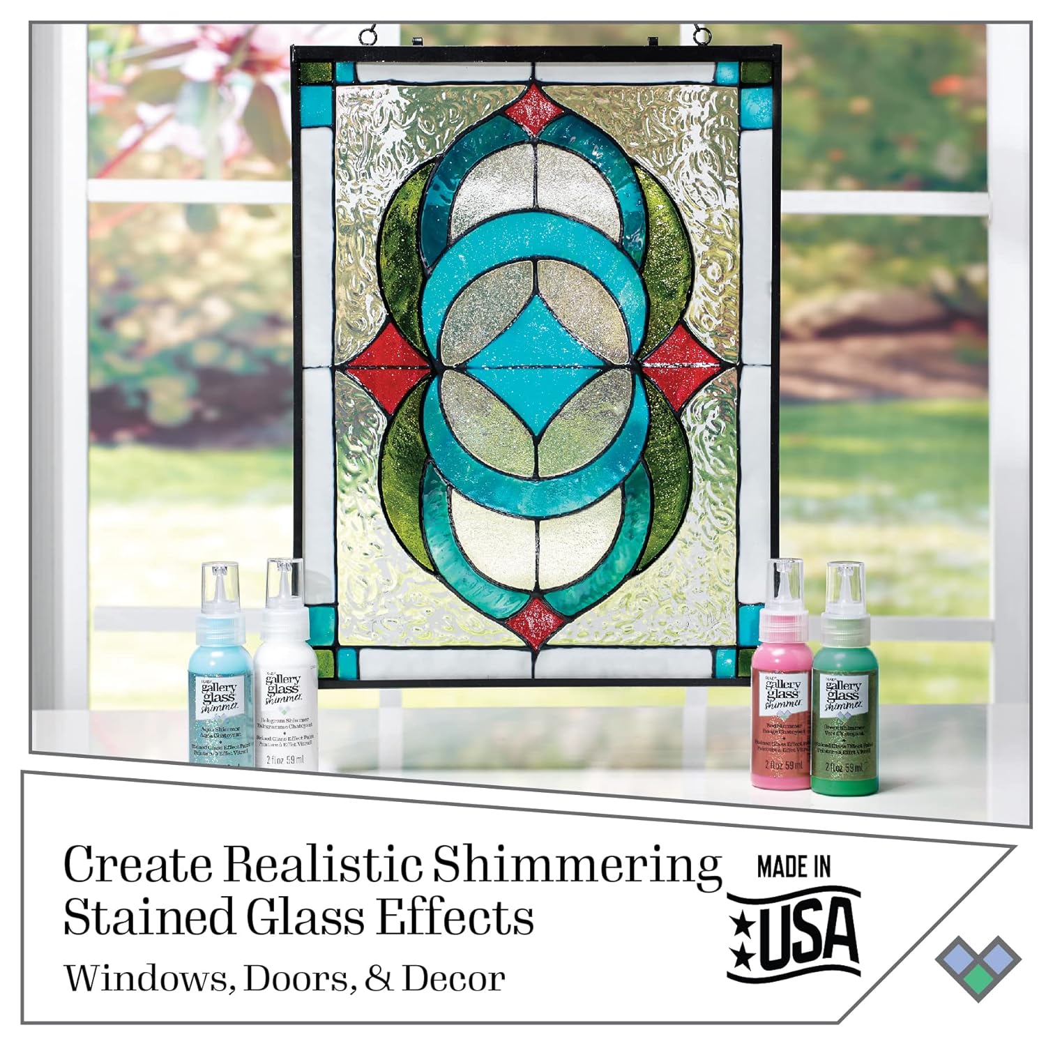 Gallery Glass Green Stained Glass 2 fl oz Brilliant Shimmer Finish Paint, Perfect for Easy to Apply DIY Arts and Crafts, 19689