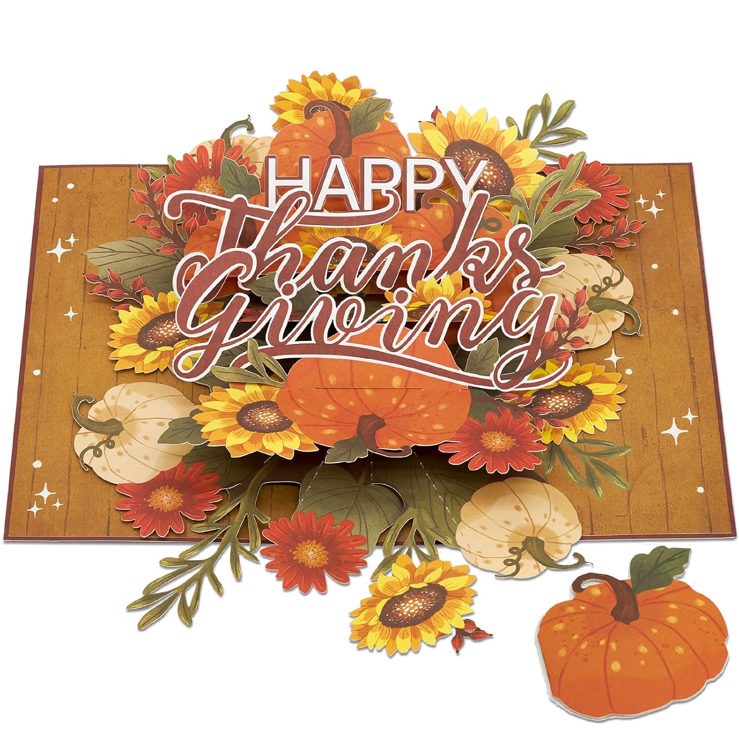 Happy Thanksgiving Pop Up Card, Pumpkin, Flowers, Thanks Giving, 3D Popup Greeting Cards, Gifts For Mom, Grandma, Girl, Women, Table Decorations, 5X7 - Includes Envelope And Message Note