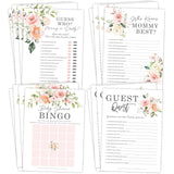Floral Baby In Bloom Baby Shower Games, Fun Activities For 25 Guests(Bingo, Who Knows Mommy Best, Guest Quest And Guess Who)