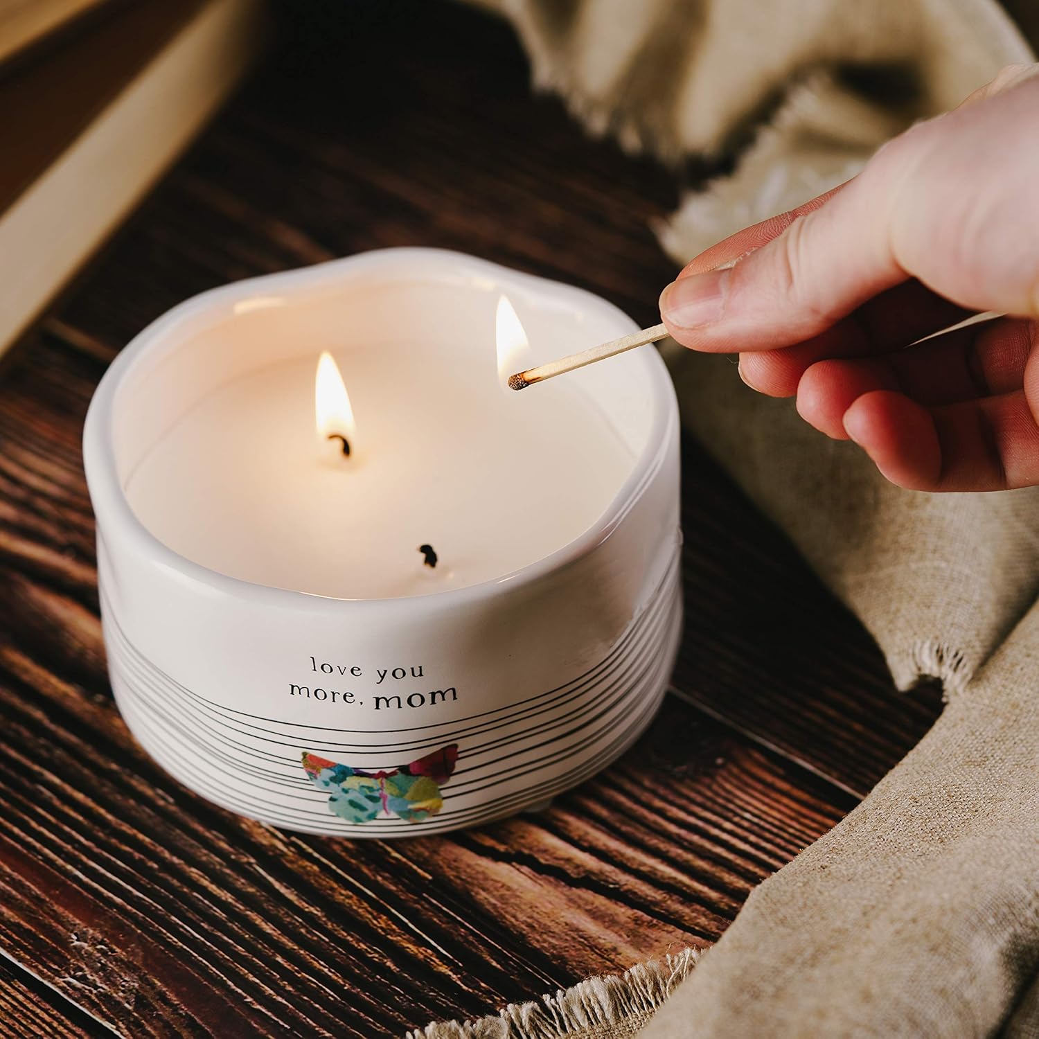 Love You More Mom - Double Wick Butterfly Candle in Ceramic with 100% Soy Wax & Cotton Wicks - Tranquility Scent