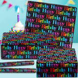 Happy Birthday Wrapping Paper For Girls Boys Kids Women Men - Gradient Color Gift Wrap With Cut Lines On Reverse - 7 Sheets Folded Flat 20X28 Inches