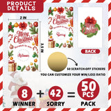 Christmas Party Scratch Off Game Cards, 50Pcs Merry Christmas Scratch To Win Cards, Ice Breaker Game For Families Friends Group Activity, Holiday Birthday Party Supplies(3.5X2.1 Inches)-A06